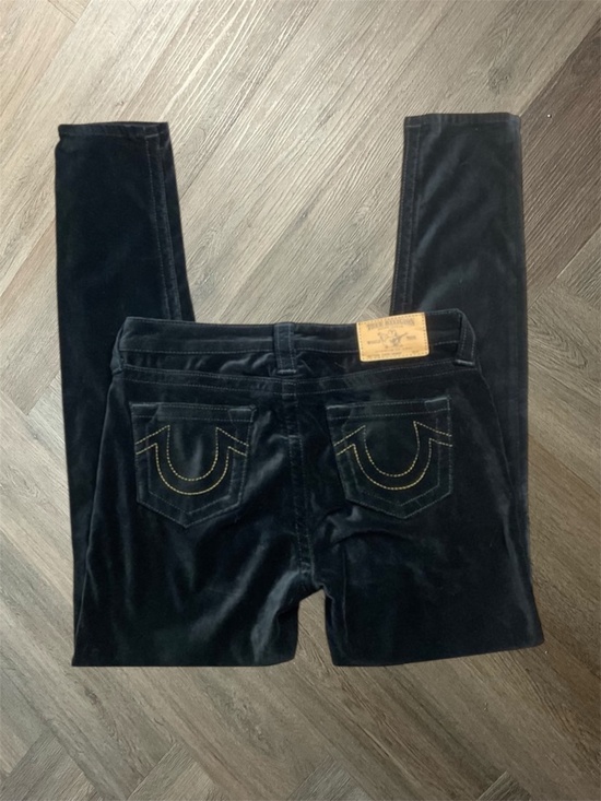 True Religion Denim - Y2K True Religion Velvet Super Skinny Jeans Womens 29 Black Gold‎ Horseshoe Logo